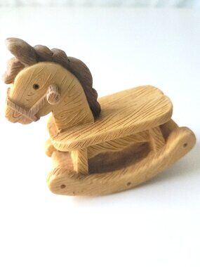 1980s Miniature Rocking Horse Figurine Faux Wood Grain Resin Small  Decor